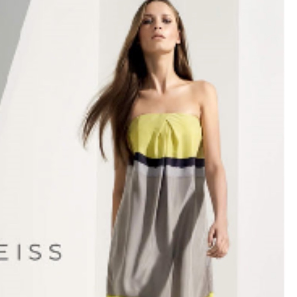 REISS COLORBLOCK SUMMER SILK YELLOW GRAY SLEEVELESS COCKTAIL PARTY DRESS 8
